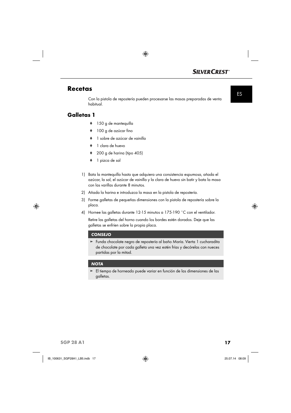 Recetas, Galletas 1 | Silvercrest SGP 28 A1 User Manual | Page 20 / 76
