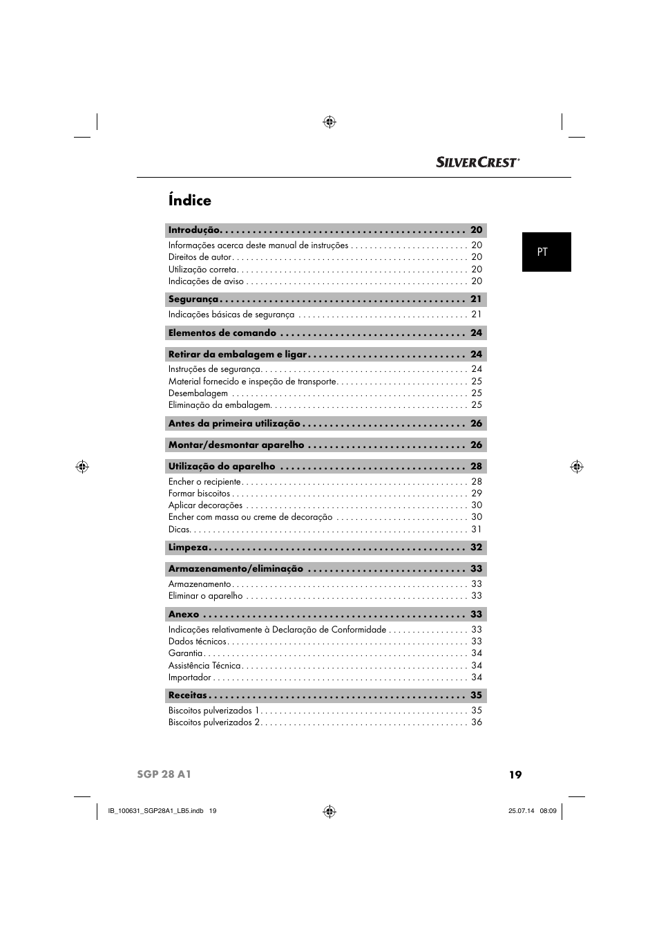 Índice | Silvercrest SGP 28 A1 User Manual | Page 22 / 76