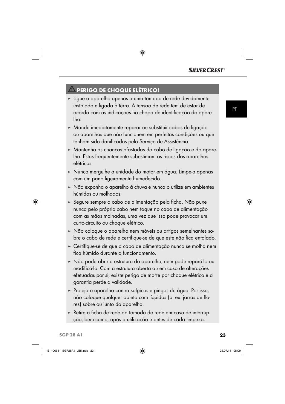 Perigo de choque elétrico | Silvercrest SGP 28 A1 User Manual | Page 26 / 76