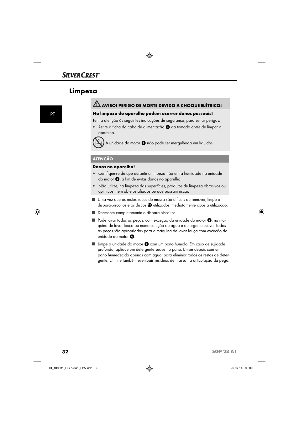 Limpeza | Silvercrest SGP 28 A1 User Manual | Page 35 / 76