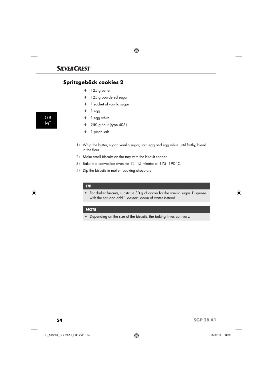 Spritzgebäck cookies 2, Gb mt | Silvercrest SGP 28 A1 User Manual | Page 57 / 76