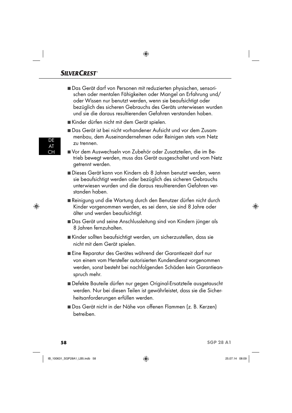 Kinder dürfen nicht mit dem gerät spielen | Silvercrest SGP 28 A1 User Manual | Page 61 / 76