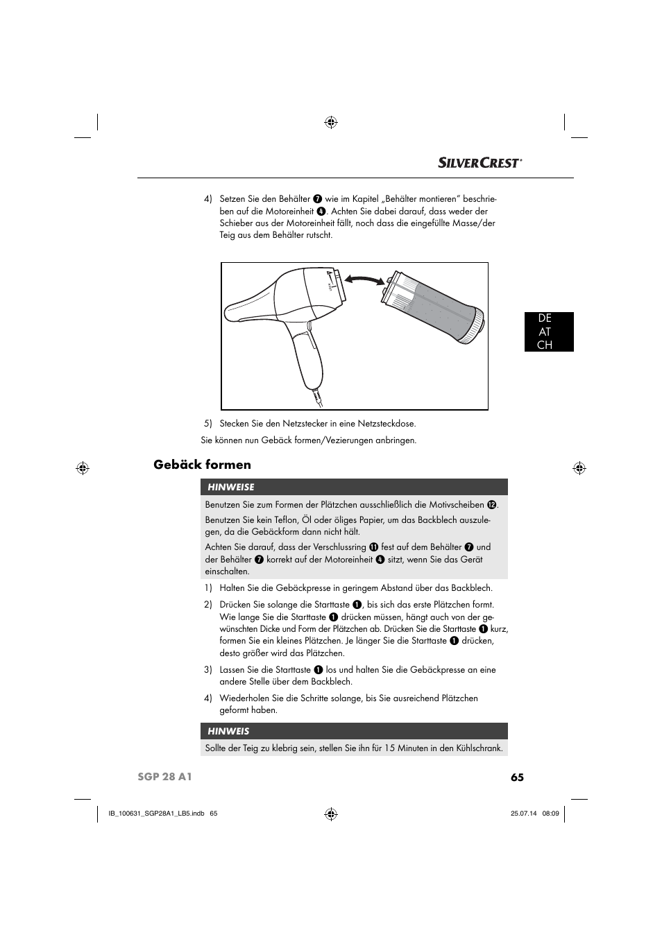 Gebäck formen, De at ch | Silvercrest SGP 28 A1 User Manual | Page 68 / 76