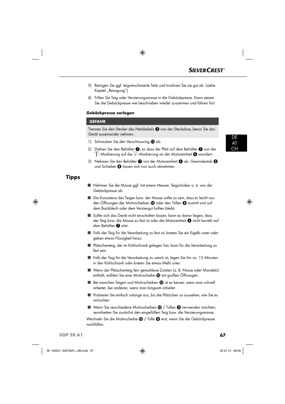 Tipps, De at ch | Silvercrest SGP 28 A1 User Manual | Page 70 / 76