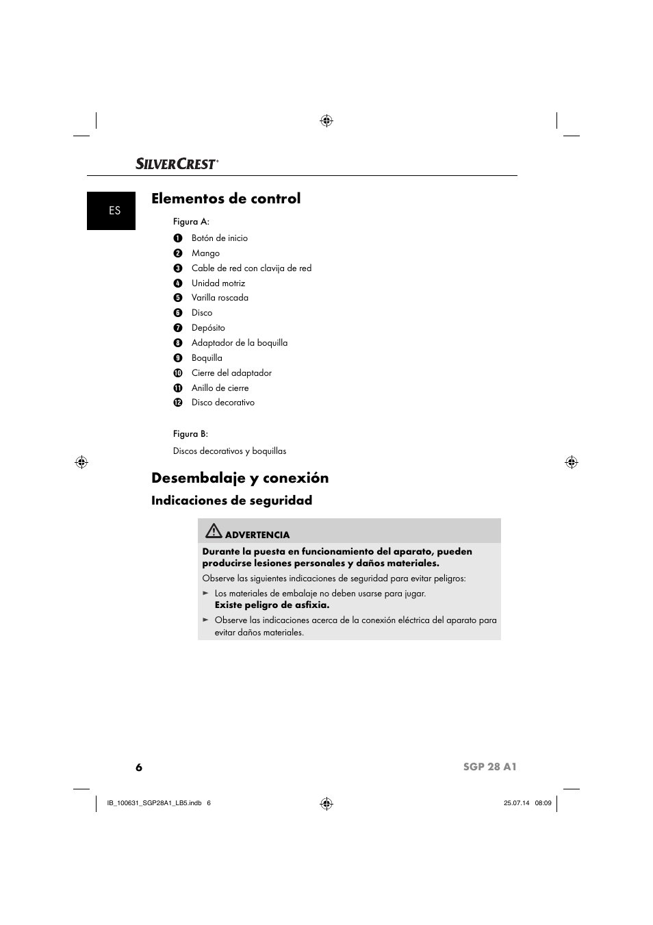 Elementos de control, Desembalaje y conexión, Indicaciones de seguridad | Silvercrest SGP 28 A1 User Manual | Page 9 / 76