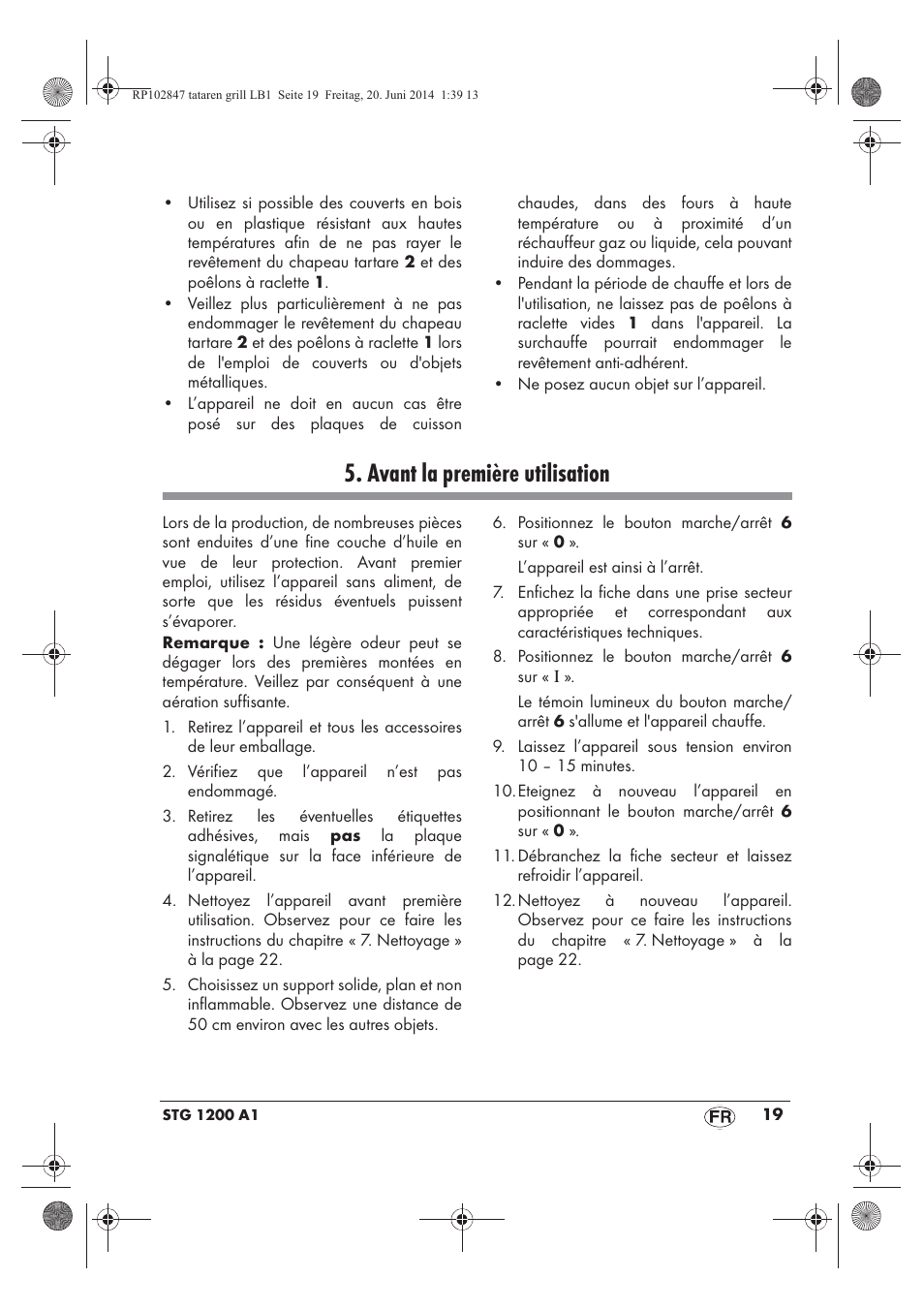Avant la première utilisation | Silvercrest STG 1200 A1 User Manual | Page 21 / 50