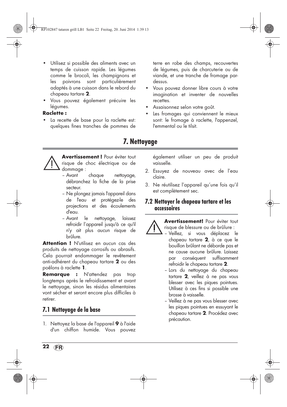 Nettoyage, 1 nettoyage de la base, 2 nettoyer le chapeau tartare et les accessoires | Silvercrest STG 1200 A1 User Manual | Page 24 / 50