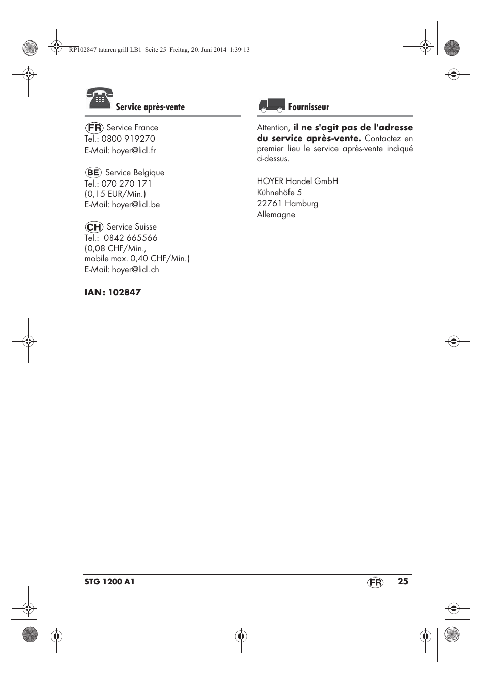 Service après-vente, Fournisseur | Silvercrest STG 1200 A1 User Manual | Page 27 / 50