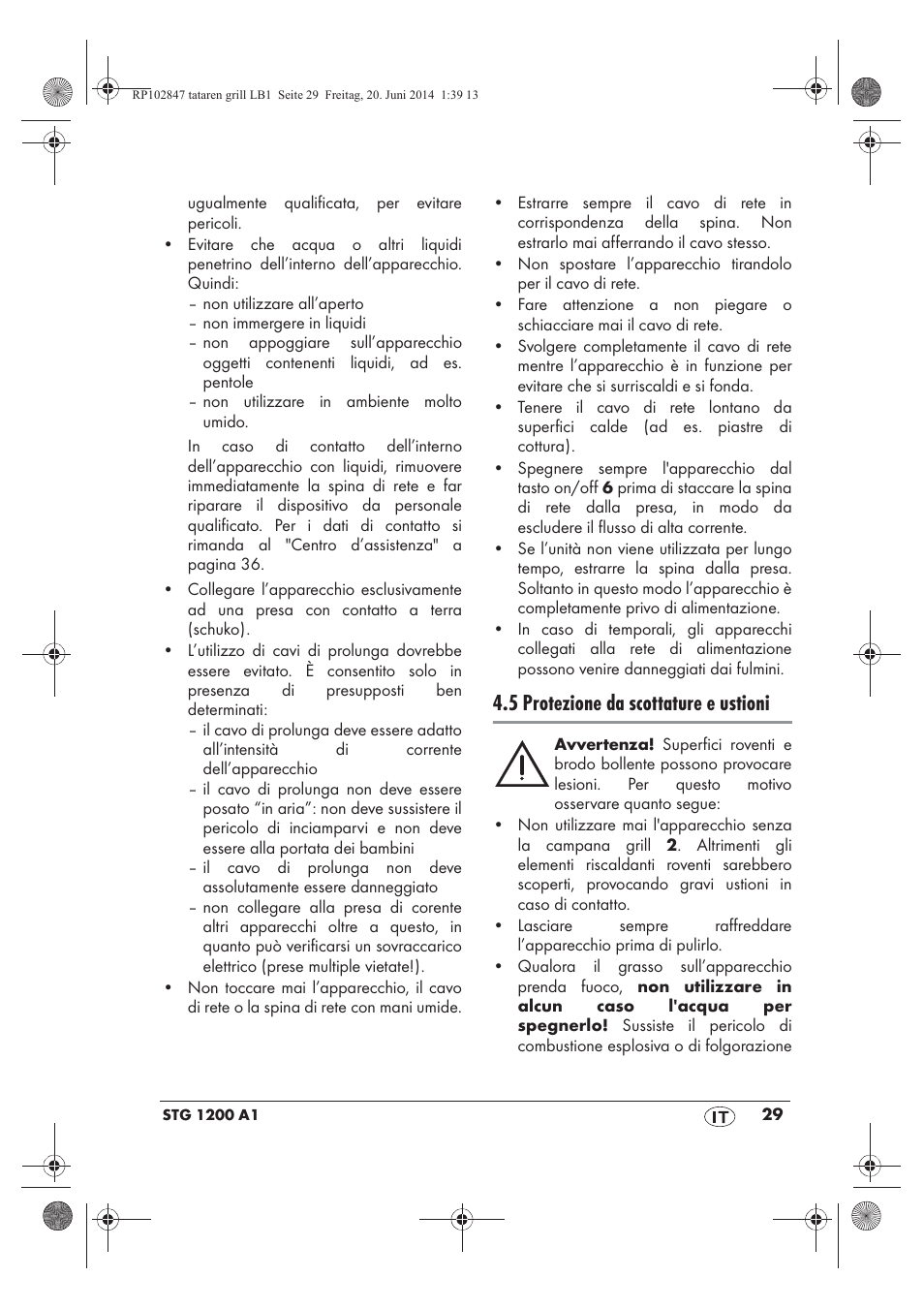 5 protezione da scottature e ustioni | Silvercrest STG 1200 A1 User Manual | Page 31 / 50