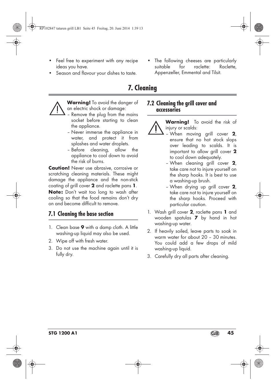 Cleaning, 2 cleaning the grill cover and accessories | Silvercrest STG 1200 A1 User Manual | Page 47 / 50