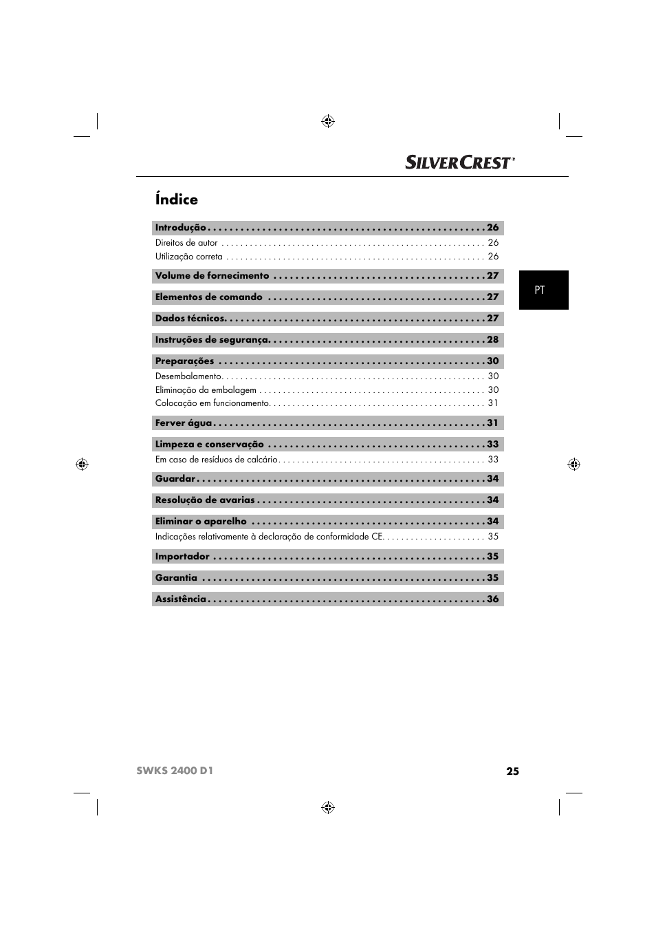 Índice | Silvercrest SWKS 2400 D1 User Manual | Page 28 / 64