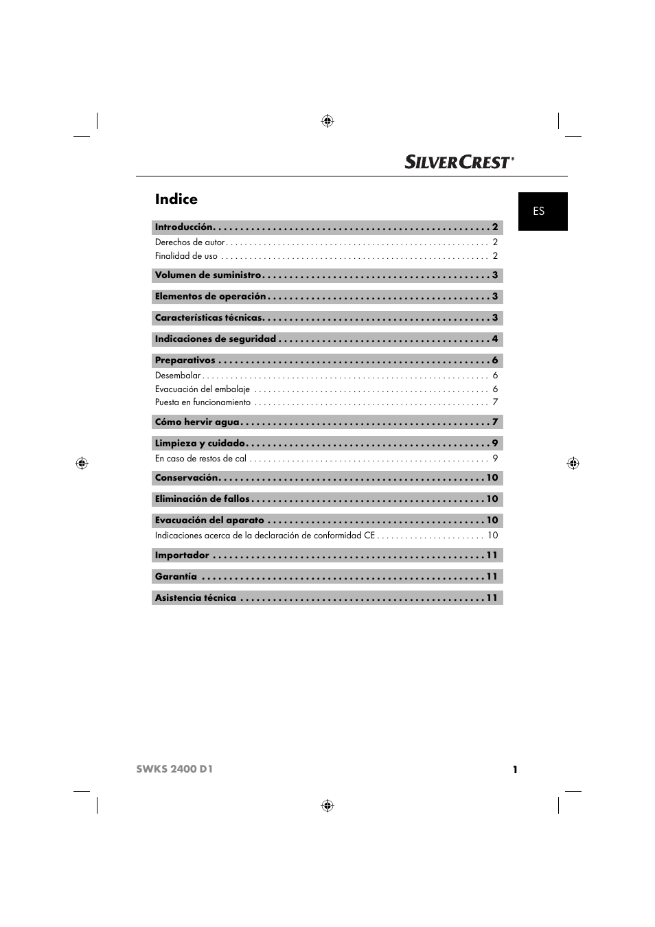 Indice | Silvercrest SWKS 2400 D1 User Manual | Page 4 / 64