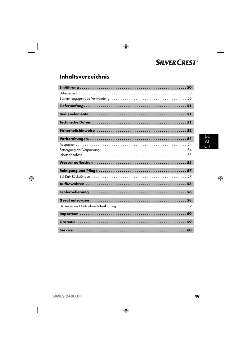 Silvercrest SWKS 2400 D1 User Manual | Page 52 / 64