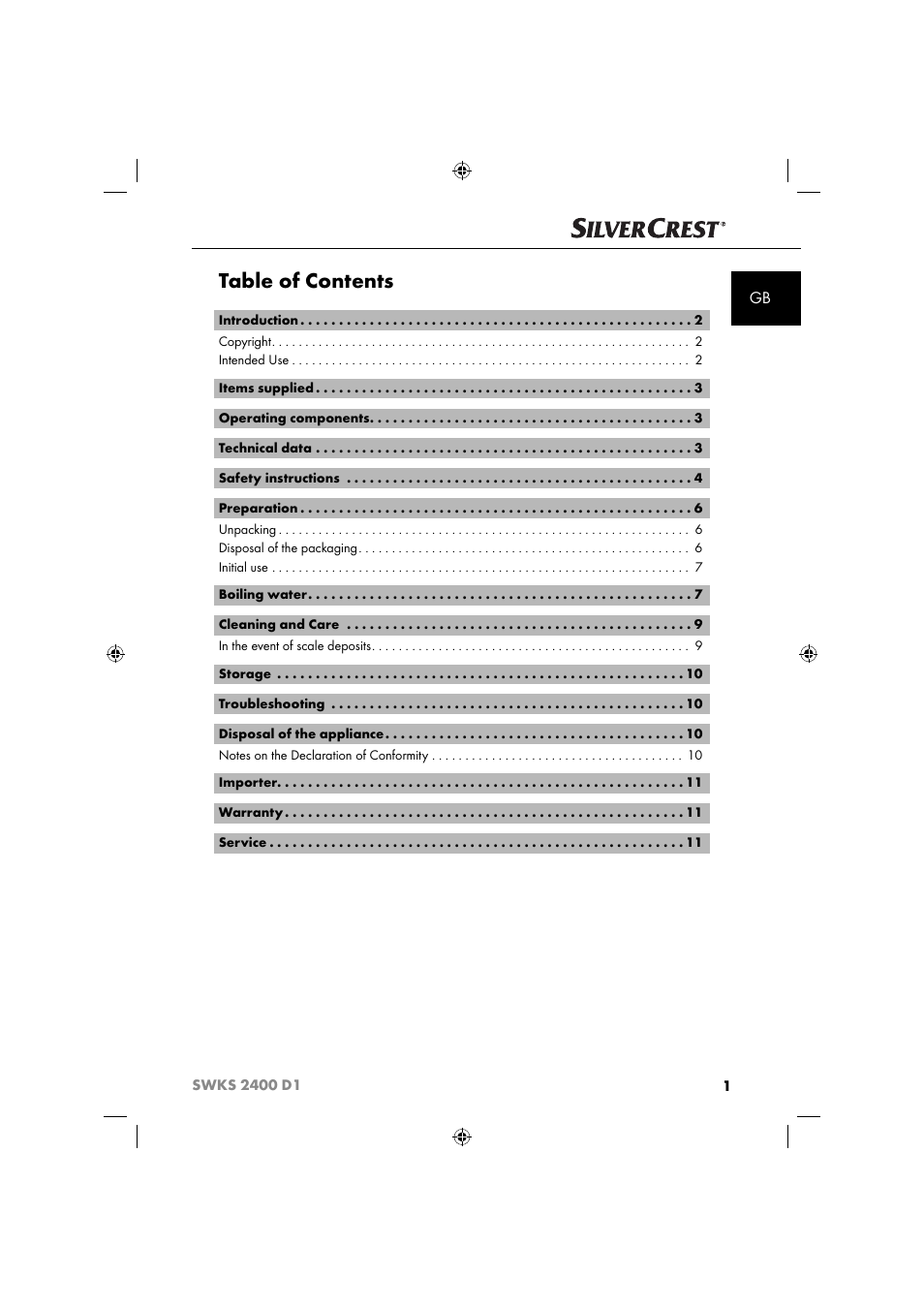 Silvercrest SWKS 2400 D1 User Manual | Page 4 / 76