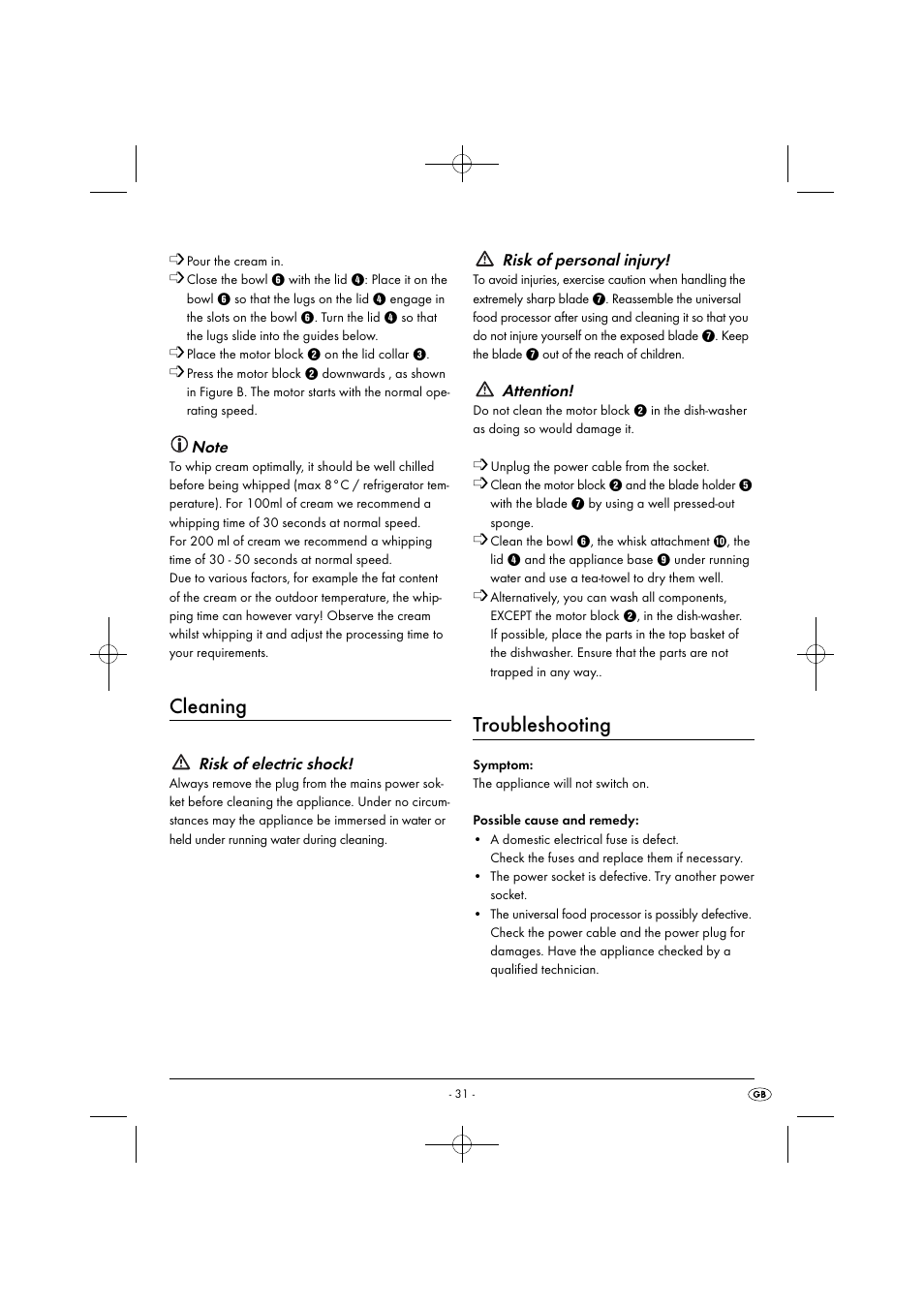 Cleaning, Troubleshooting | Silvercrest SMZ 260 G1 User Manual | Page 34 / 44