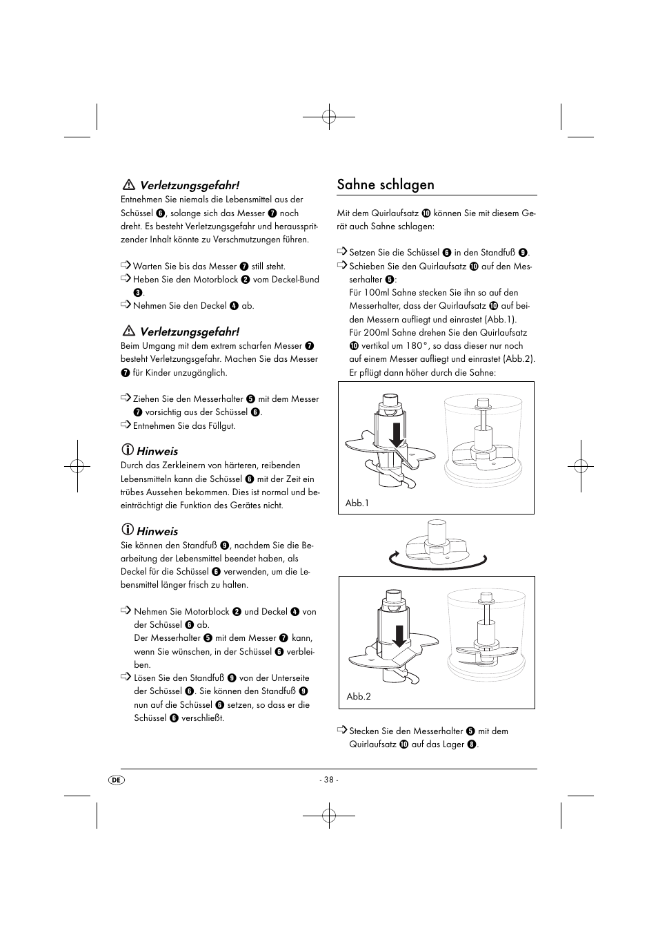 Sahne schlagen | Silvercrest SMZ 260 G1 User Manual | Page 41 / 44