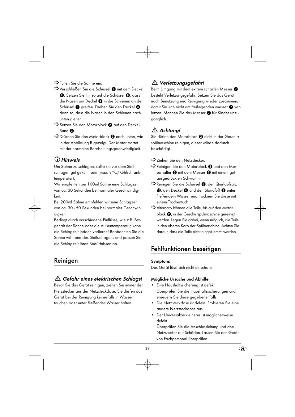 Reinigen, Fehlfunktionen beseitigen | Silvercrest SMZ 260 G1 User Manual | Page 42 / 44