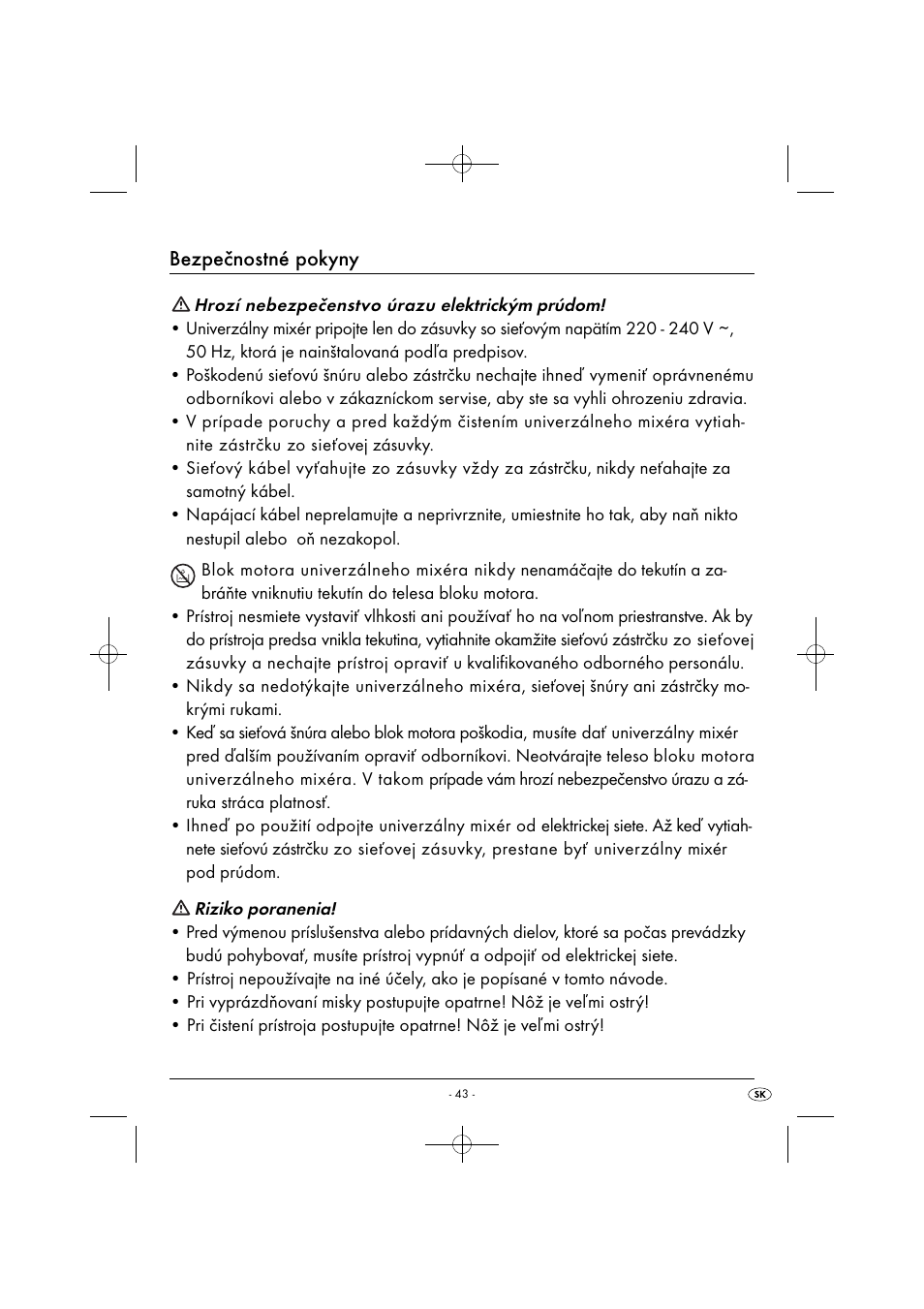 Bezpečnostné pokyny | Silvercrest SMZ 260 G1 User Manual | Page 46 / 60