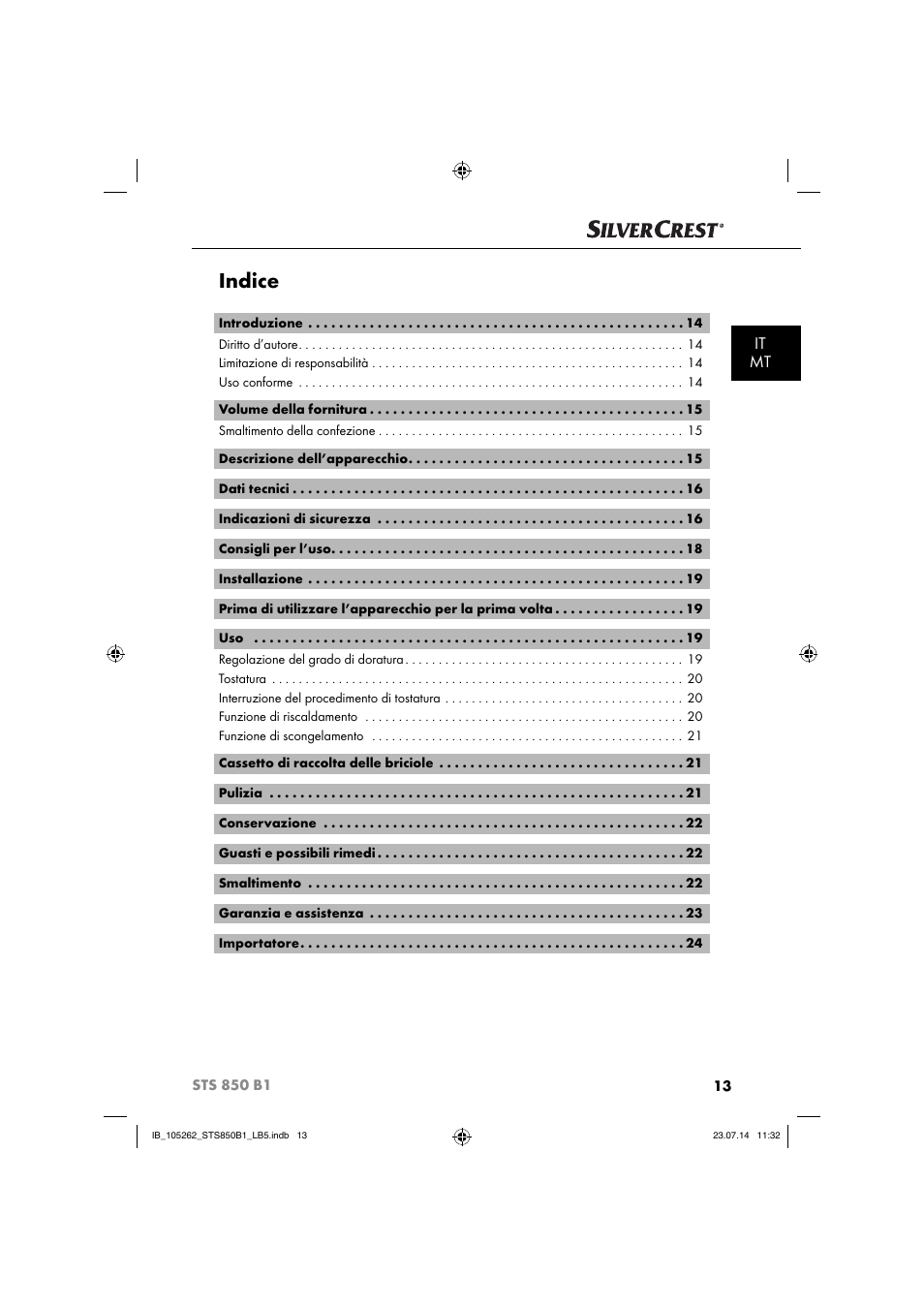 Indice, It mt | Silvercrest STS 850 C1 User Manual | Page 16 / 64