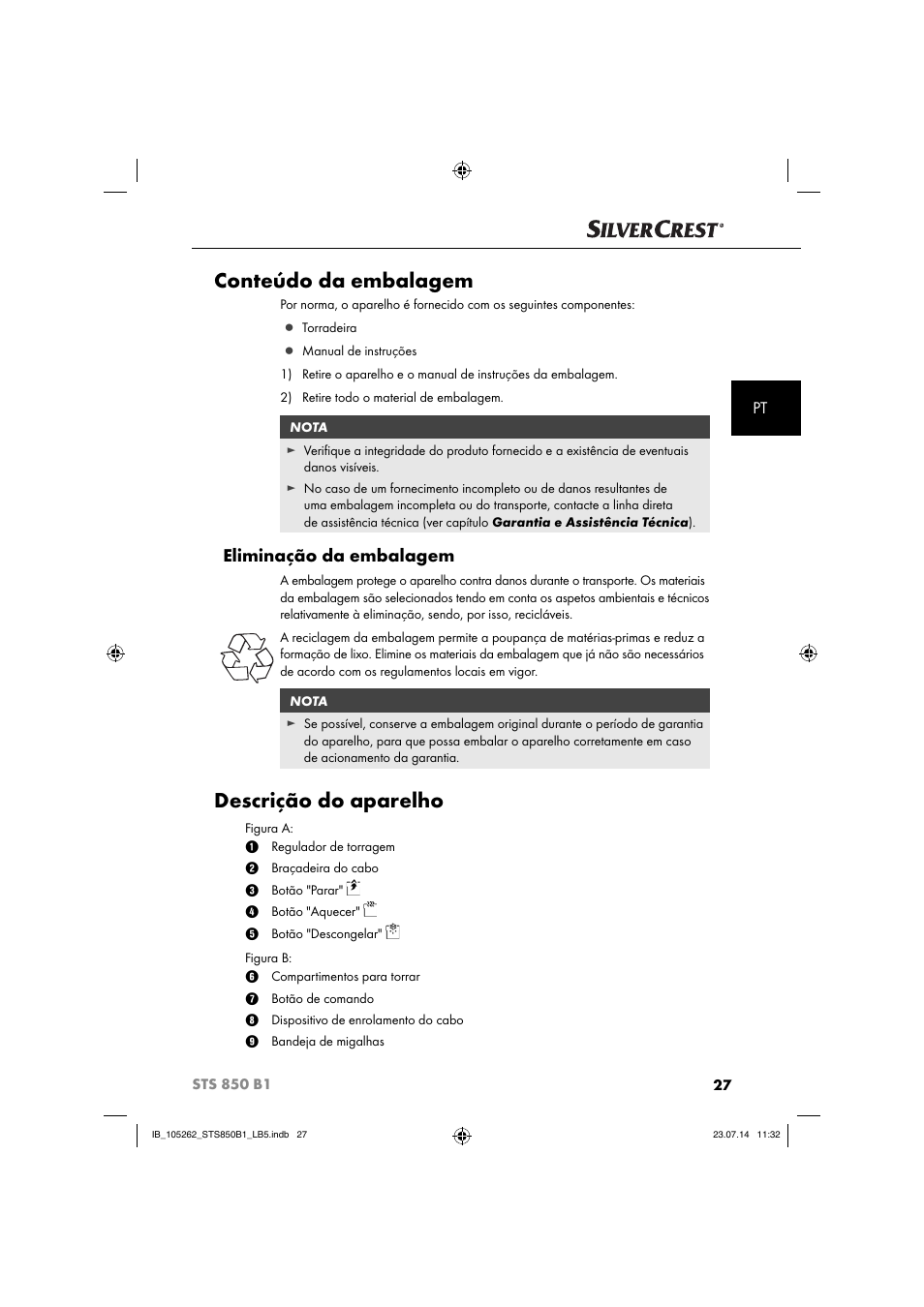 Conteúdo da embalagem, Descrição do aparelho, Eliminação da embalagem | Silvercrest STS 850 C1 User Manual | Page 30 / 64
