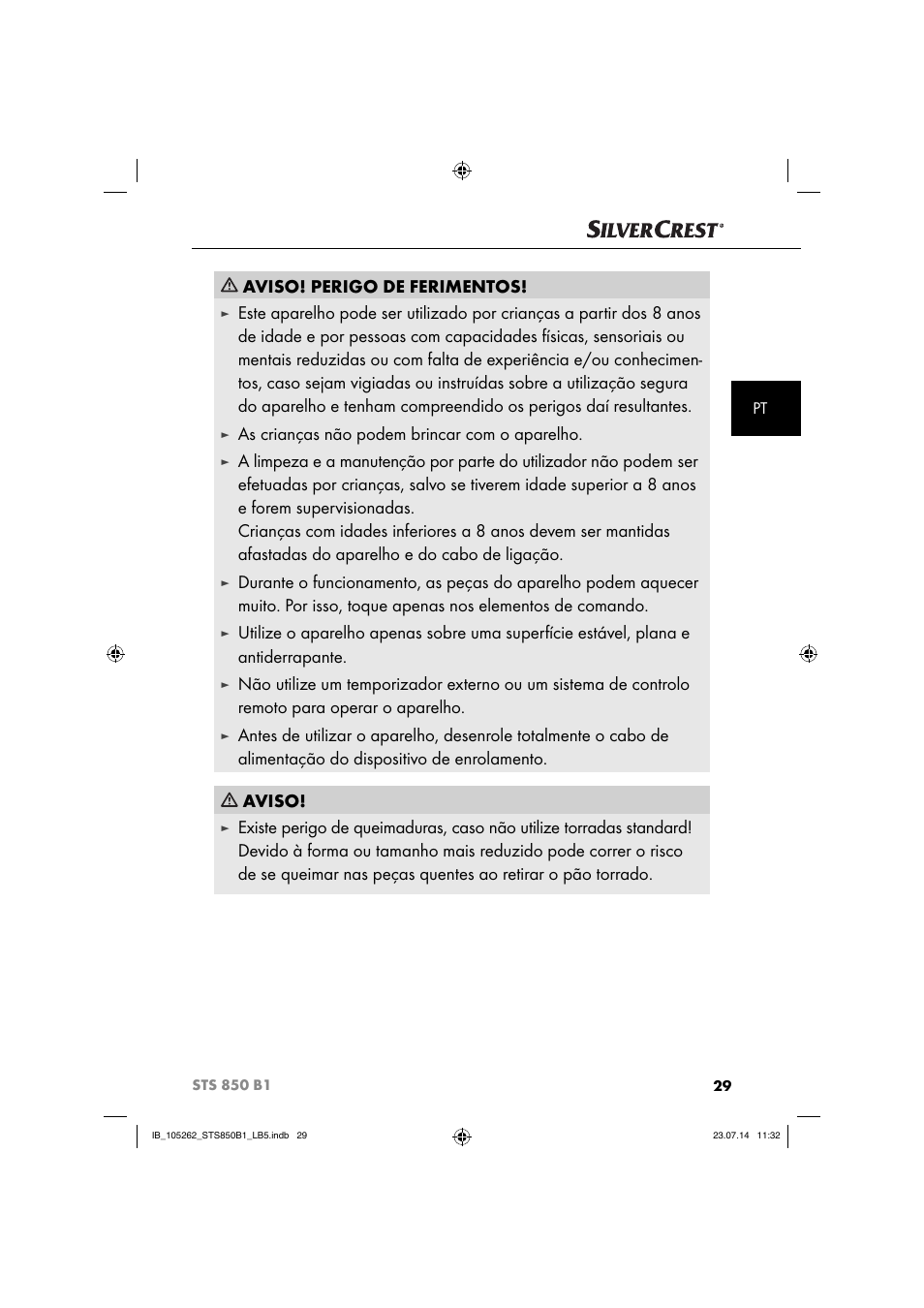 Aviso! perigo de ferimentos, As crianças não podem brincar com o aparelho | Silvercrest STS 850 C1 User Manual | Page 32 / 64