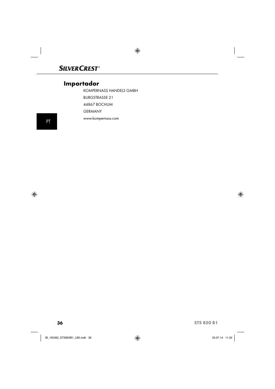 Importador | Silvercrest STS 850 C1 User Manual | Page 39 / 64