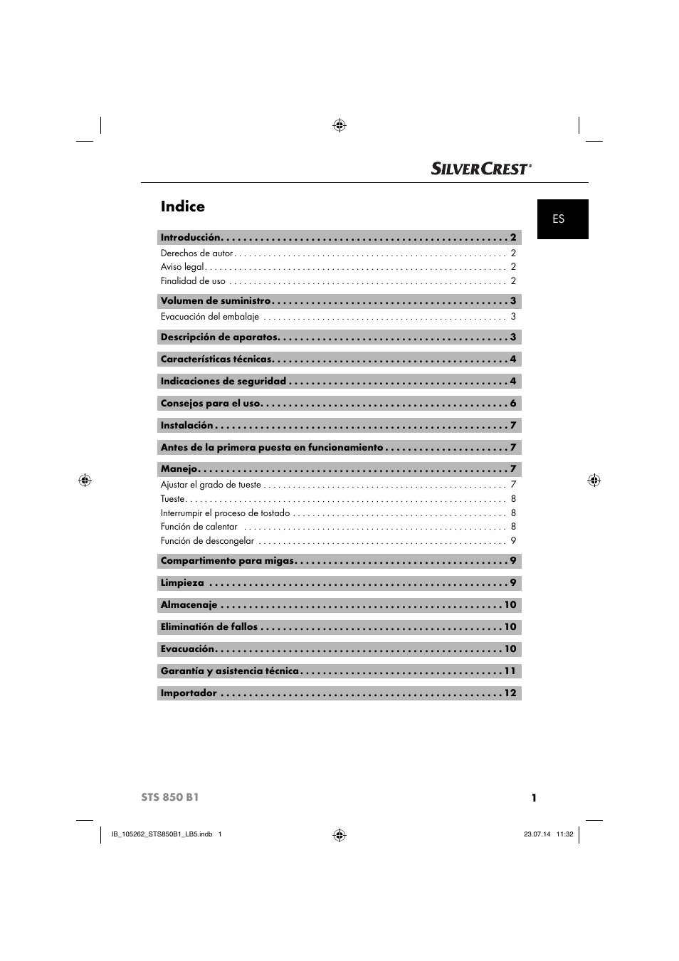 Indice | Silvercrest STS 850 C1 User Manual | Page 4 / 64