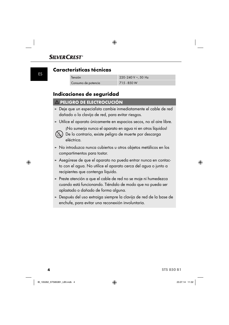 Características técnicas, Indicaciones de seguridad, Peligro de electrocución | Silvercrest STS 850 C1 User Manual | Page 7 / 64