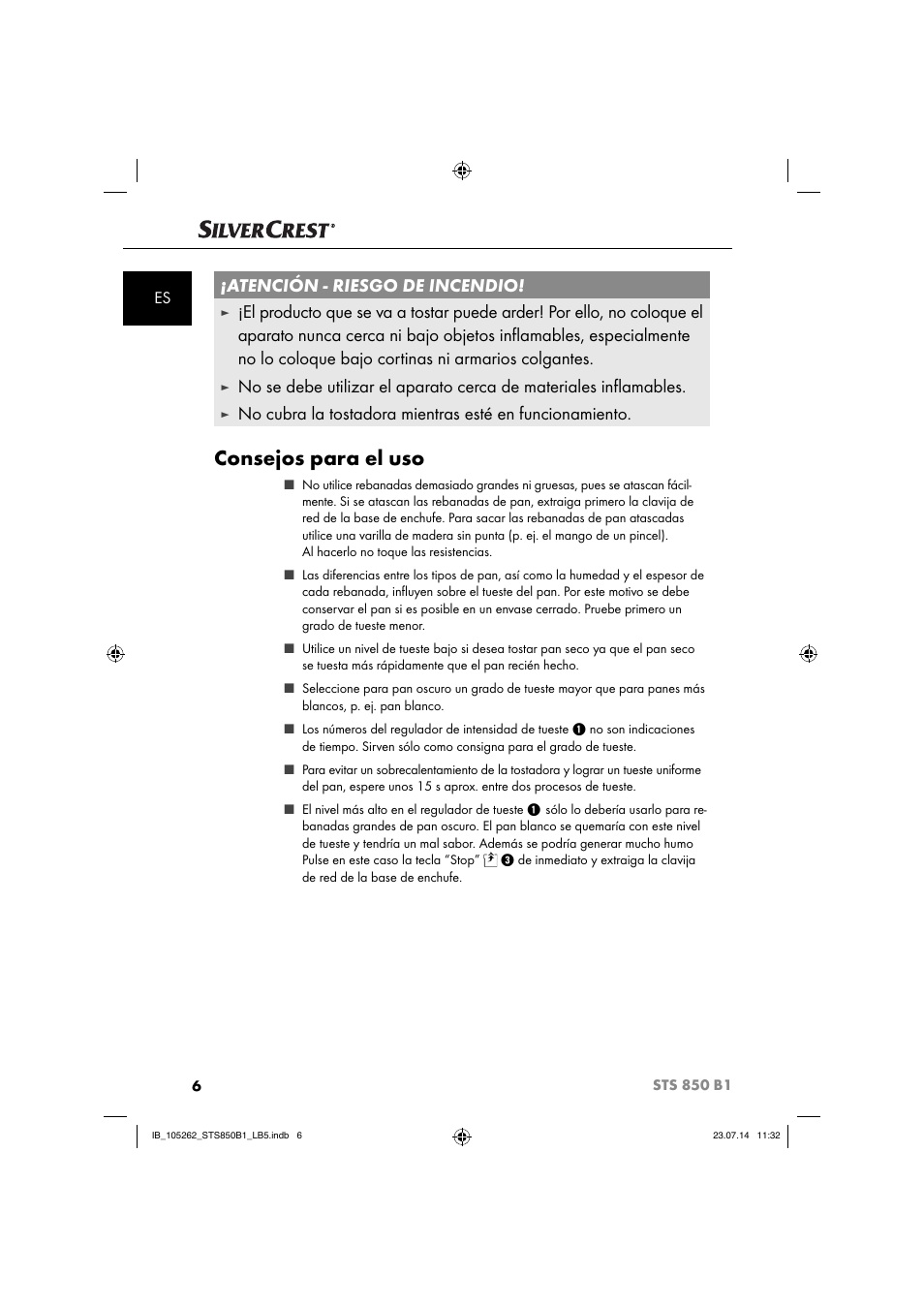 Consejos para el uso, Atención - riesgo de incendio | Silvercrest STS 850 C1 User Manual | Page 9 / 64