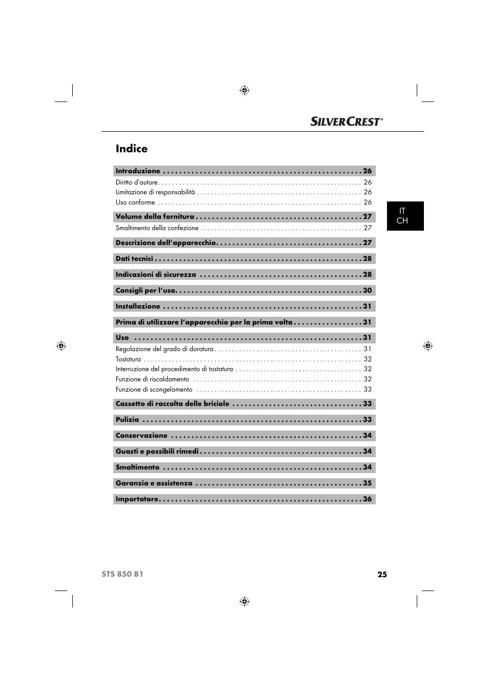 Indice, It ch | Silvercrest STS 850 C1 User Manual | Page 28 / 51