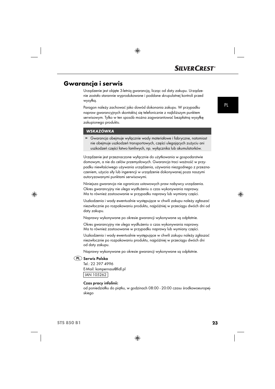 Gwarancja i serwis | Silvercrest STS 850 C1 User Manual | Page 26 / 76