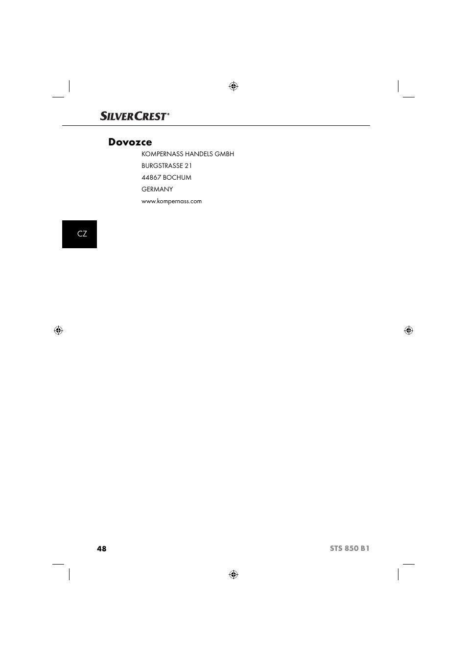 Dovozce | Silvercrest STS 850 C1 User Manual | Page 51 / 76