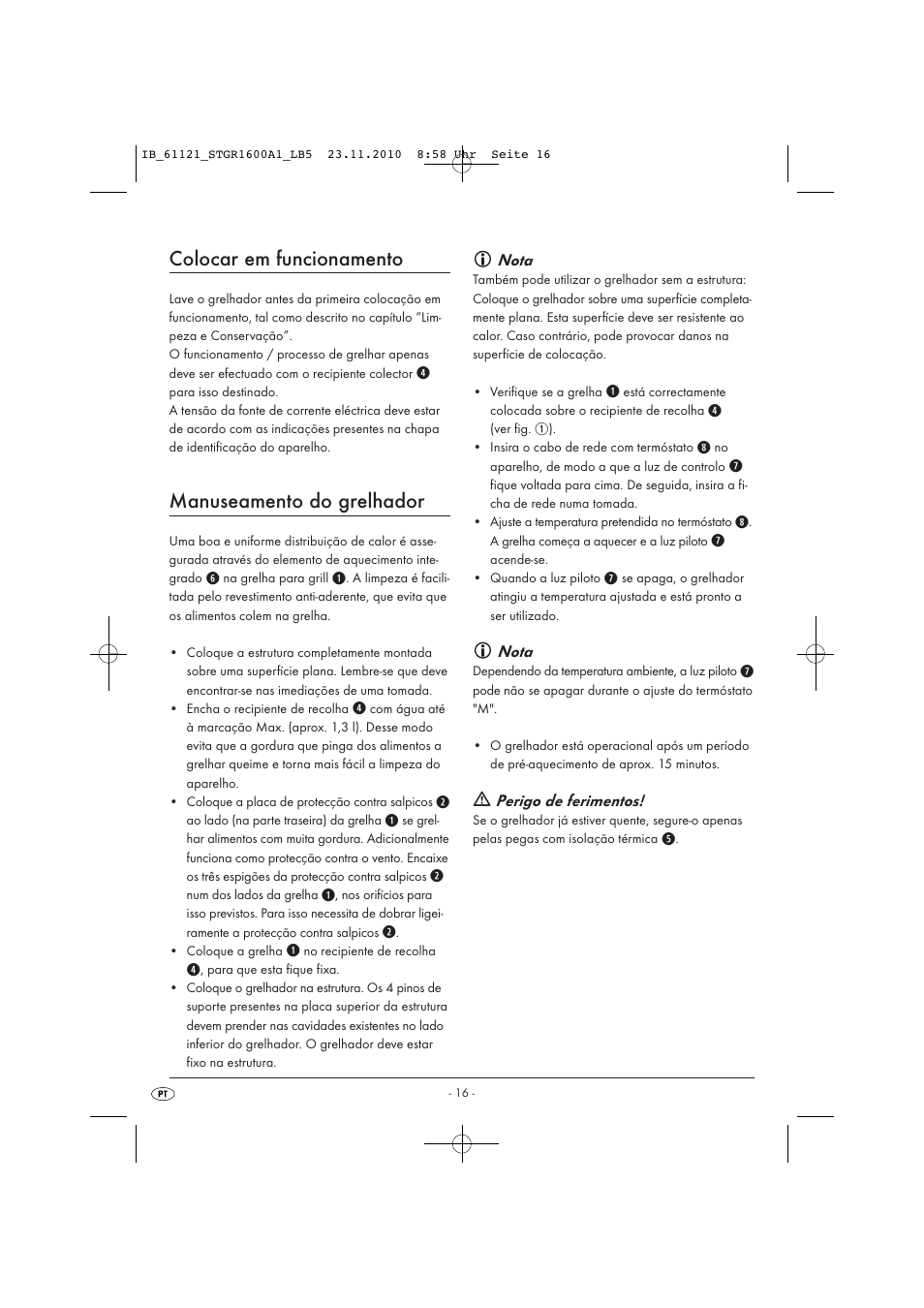 Colocar em funcionamento, Manuseamento do grelhador | Silvercrest STGR 1600 A1 User Manual | Page 18 / 32