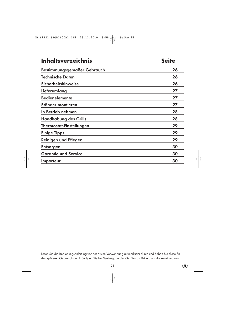 Inhaltsverzeichnis seite | Silvercrest STGR 1600 A1 User Manual | Page 27 / 32
