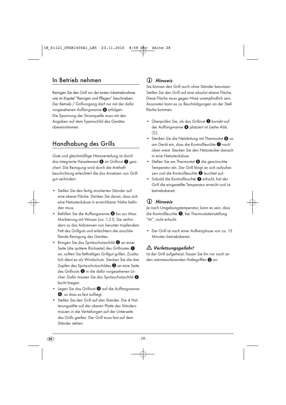 Handhabung des grills | Silvercrest STGR 1600 A1 User Manual | Page 30 / 32