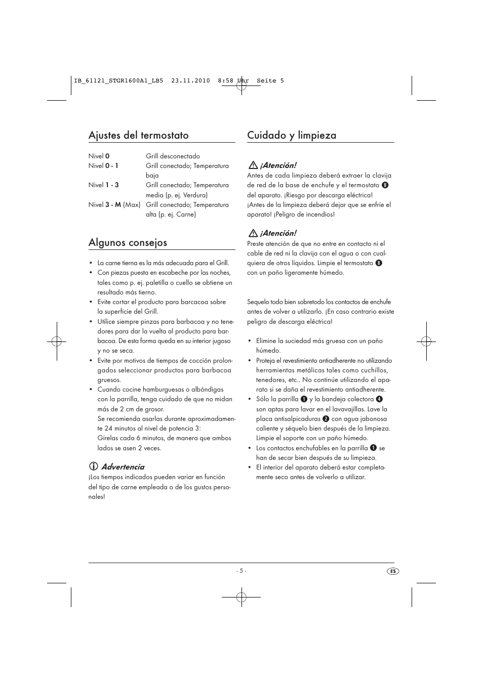 Ajustes del termostato, Algunos consejos, Cuidado y limpieza | Advertencia, Atención | Silvercrest STGR 1600 A1 User Manual | Page 7 / 32