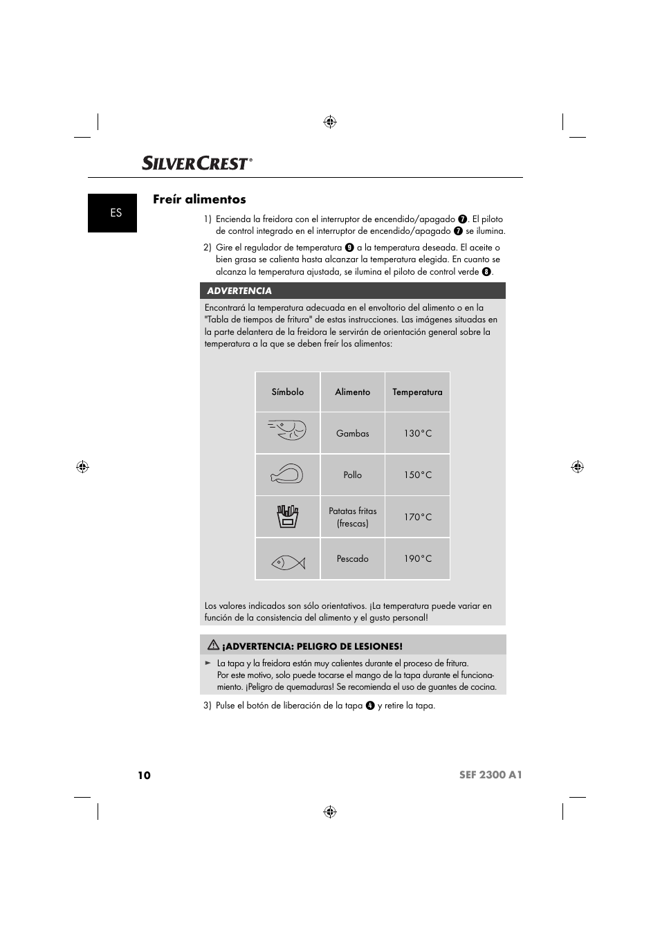 Freír alimentos | Silvercrest SEF 2300 A1 User Manual | Page 13 / 104