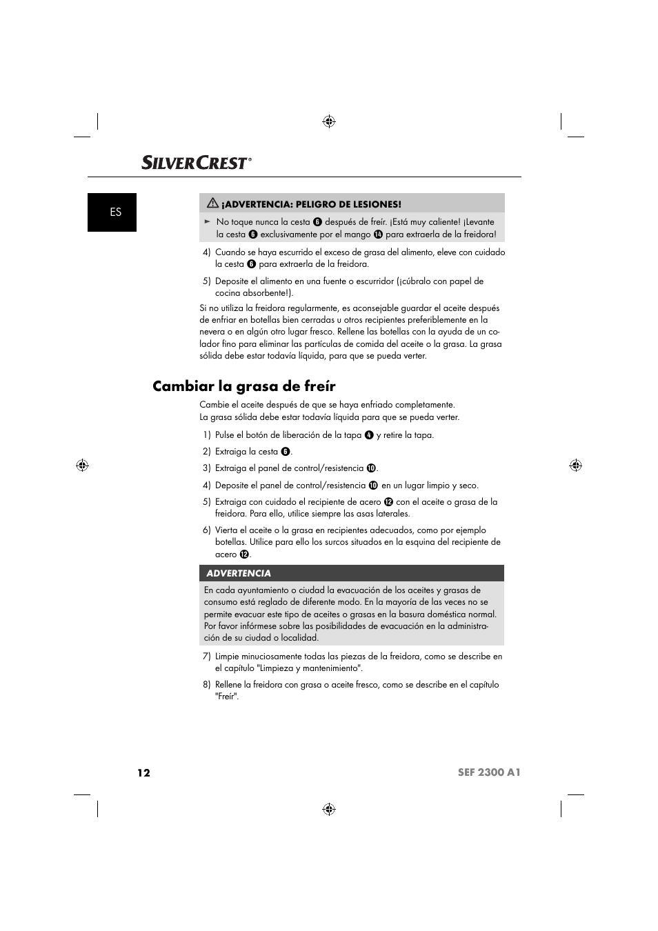 Cambiar la grasa de freír | Silvercrest SEF 2300 A1 User Manual | Page 15 / 104
