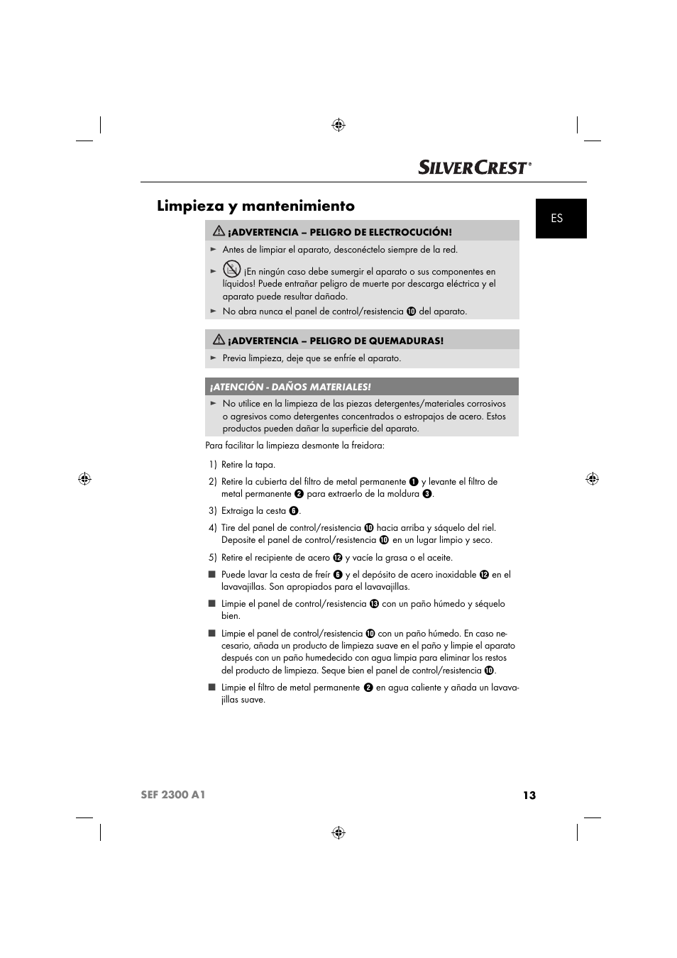 Limpieza y mantenimiento | Silvercrest SEF 2300 A1 User Manual | Page 16 / 104