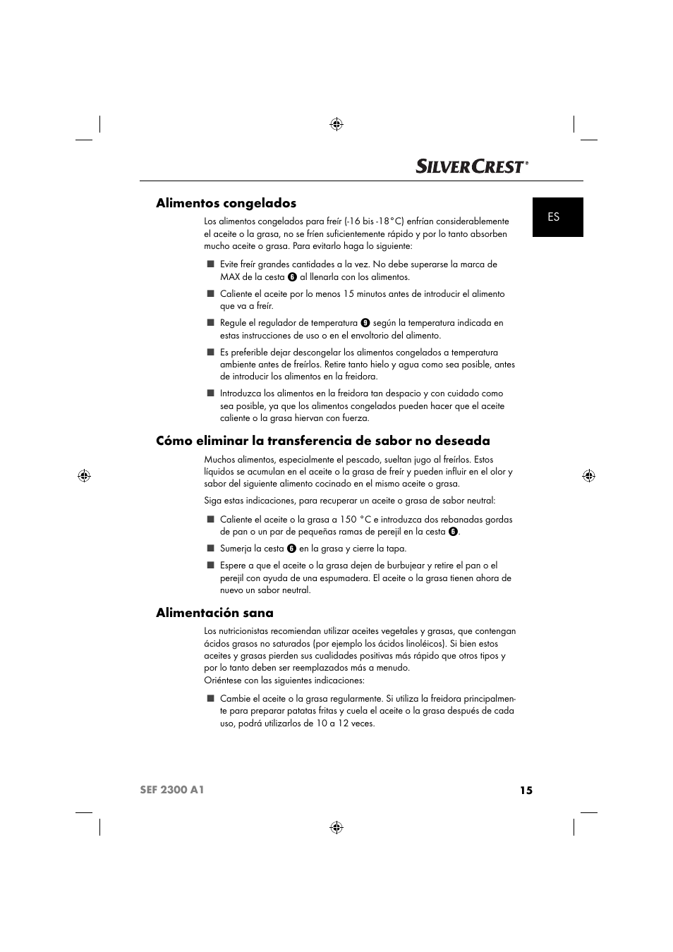 Alimentos congelados, Cómo eliminar la transferencia de sabor no deseada, Alimentación sana | Silvercrest SEF 2300 A1 User Manual | Page 18 / 104