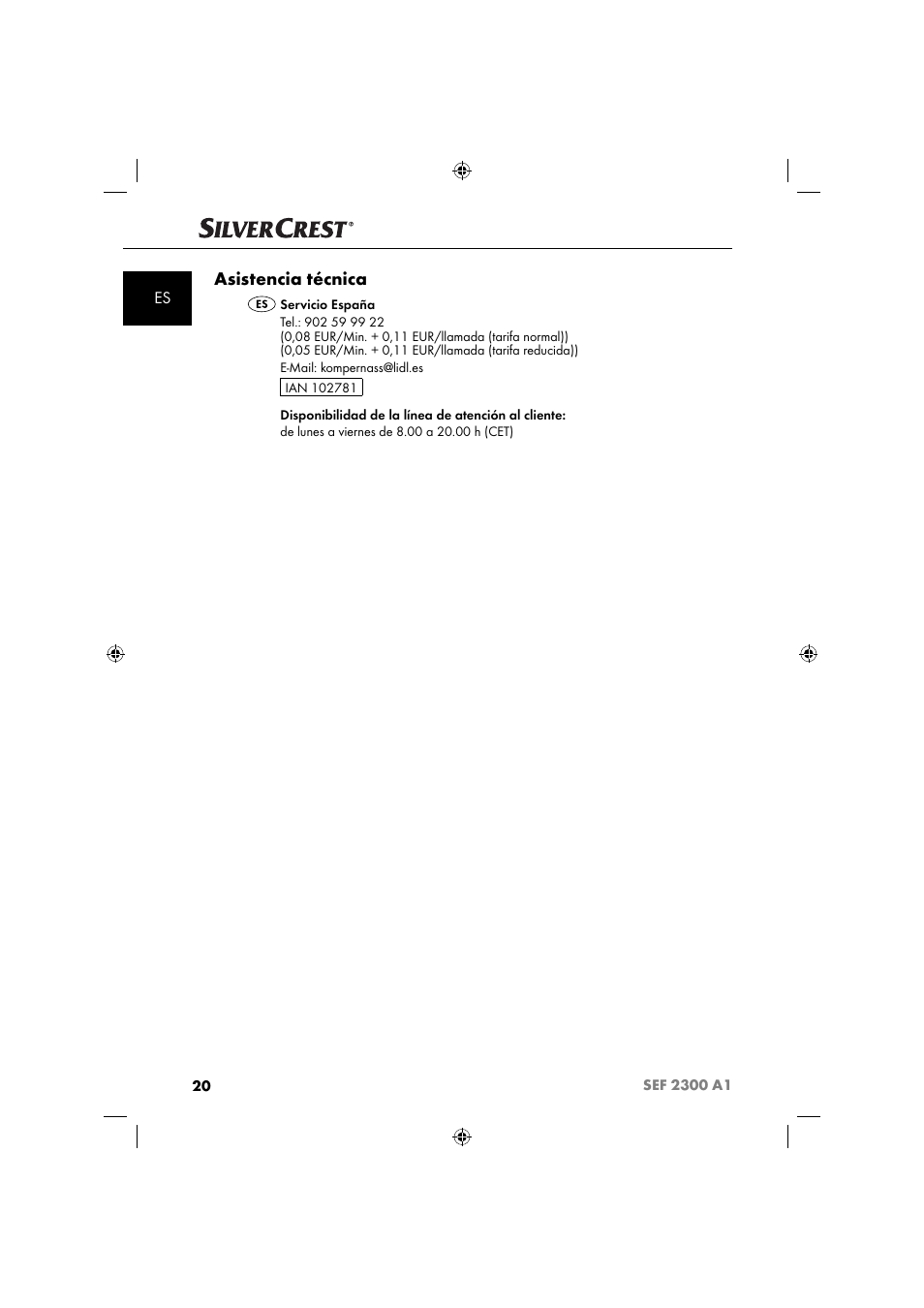 Asistencia técnica | Silvercrest SEF 2300 A1 User Manual | Page 23 / 104