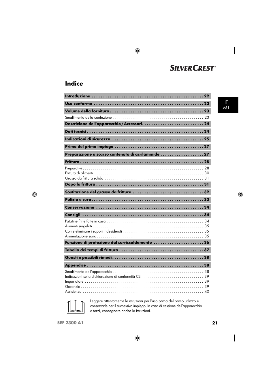Indice, It mt | Silvercrest SEF 2300 A1 User Manual | Page 24 / 104