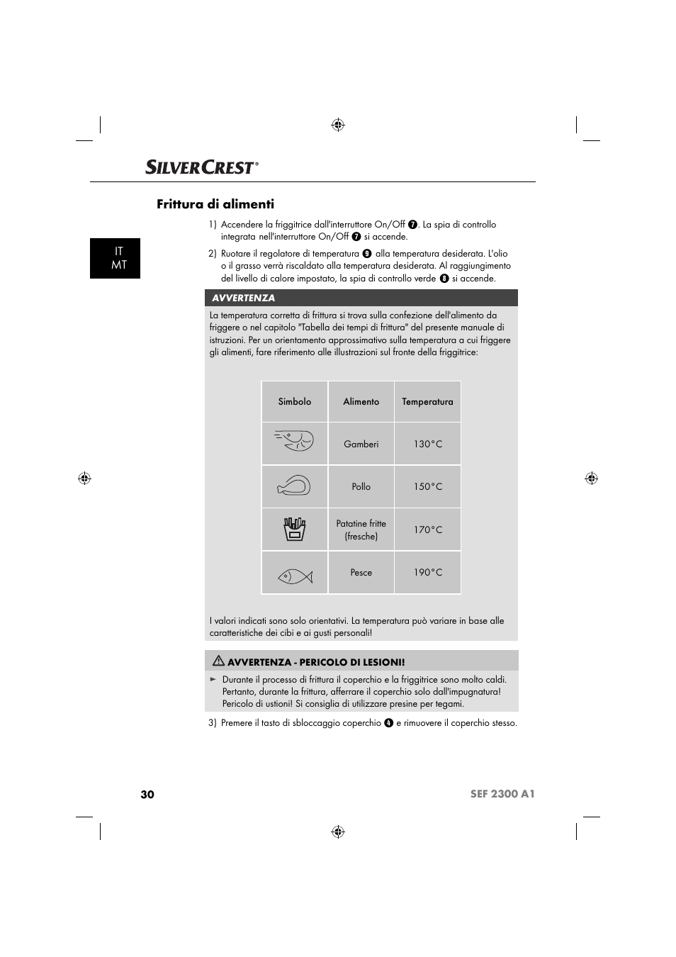 Frittura di alimenti, It mt | Silvercrest SEF 2300 A1 User Manual | Page 33 / 104