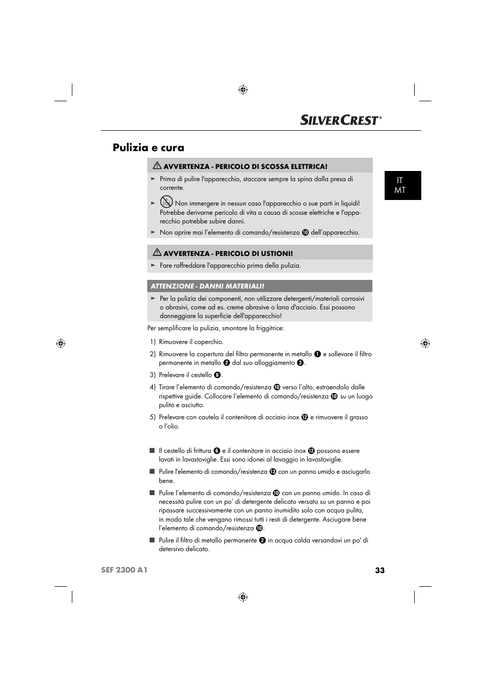 Pulizia e cura, It mt | Silvercrest SEF 2300 A1 User Manual | Page 36 / 104