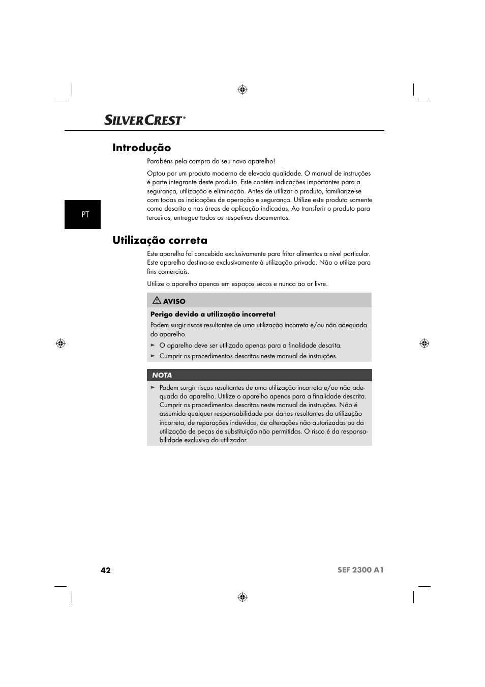 Introdução, Utilização correta | Silvercrest SEF 2300 A1 User Manual | Page 45 / 104