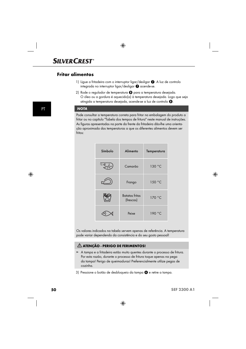 Fritar alimentos | Silvercrest SEF 2300 A1 User Manual | Page 53 / 104