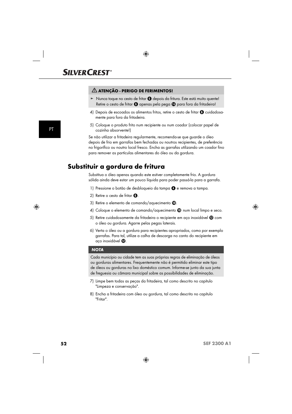 Substituir a gordura de fritura | Silvercrest SEF 2300 A1 User Manual | Page 55 / 104