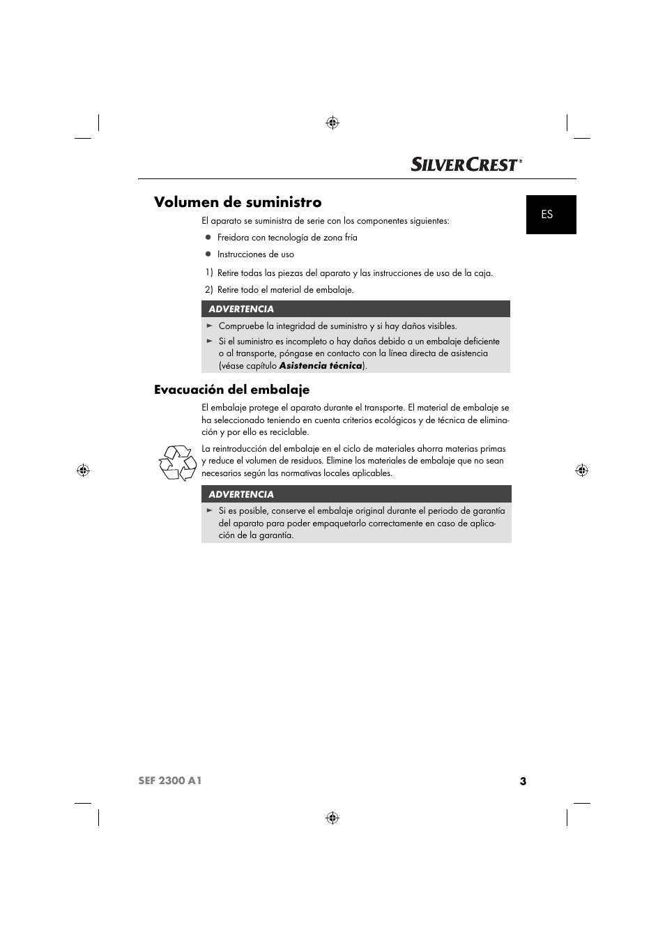 Volumen de suministro, Evacuación del embalaje | Silvercrest SEF 2300 A1 User Manual | Page 6 / 104