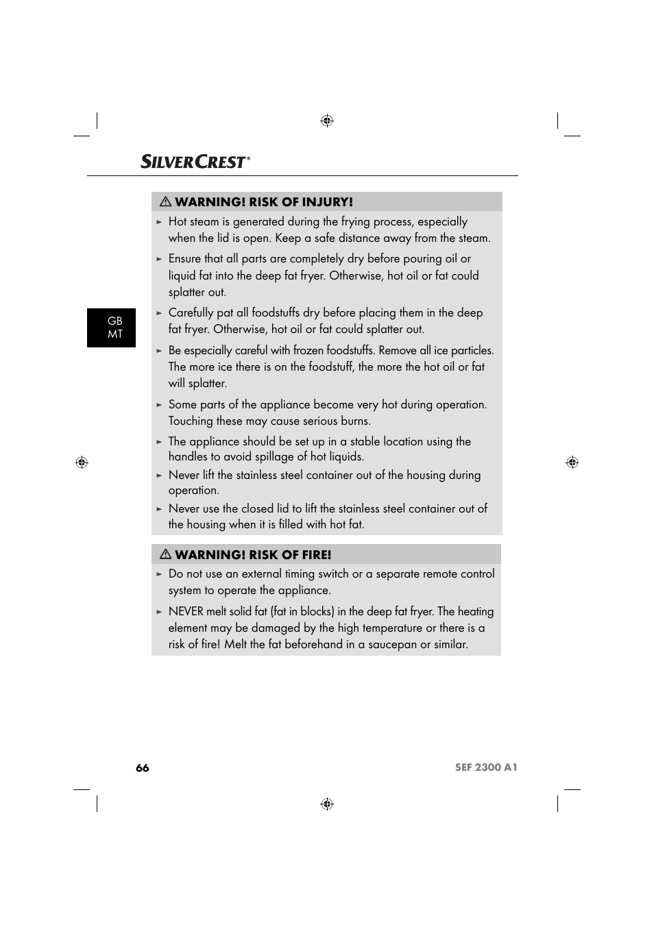 Warning! risk of injury | Silvercrest SEF 2300 A1 User Manual | Page 69 / 104