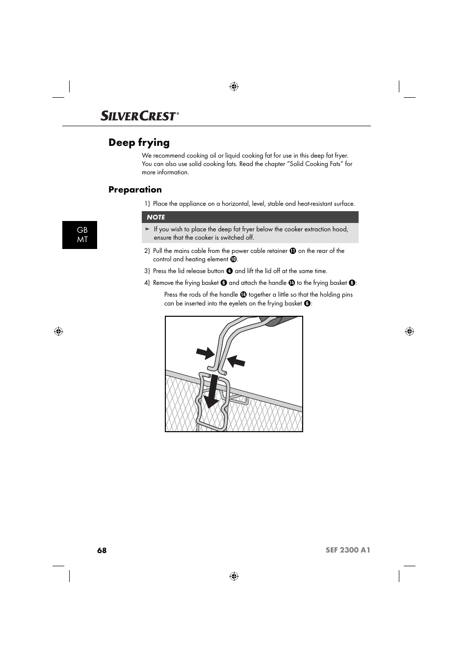 Deep frying, Preparation, Gb mt | Silvercrest SEF 2300 A1 User Manual | Page 71 / 104